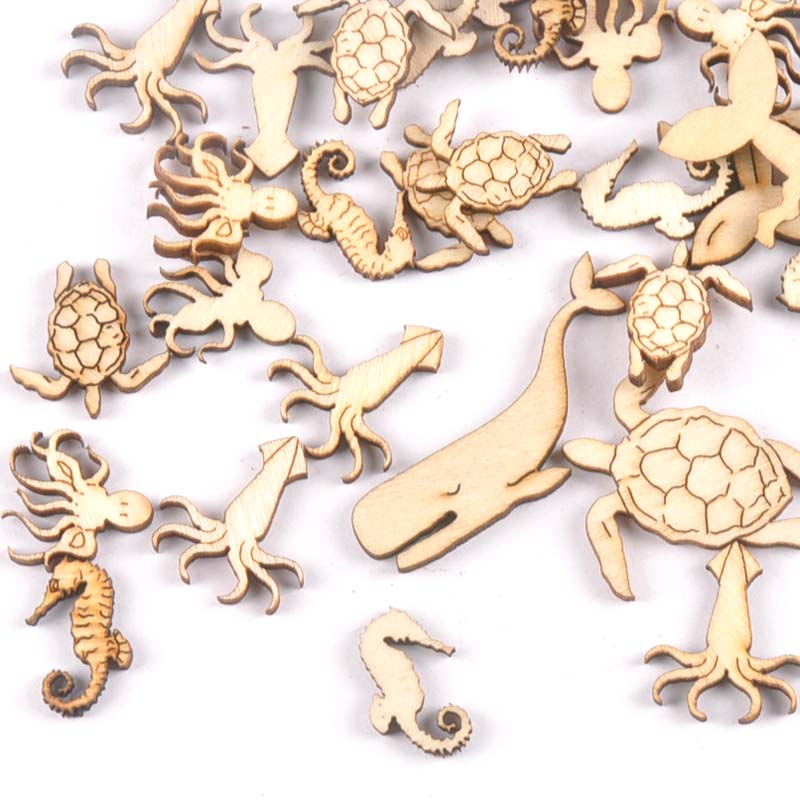 Embellish Craft - 20Pcs 25-40Mm Sea Turtle/Paard/Walvis Hout Diy