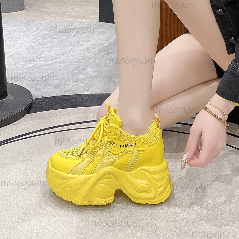 Guipure Lace Panel - Dames Mesh Ademende Chunky Platform Sneakers